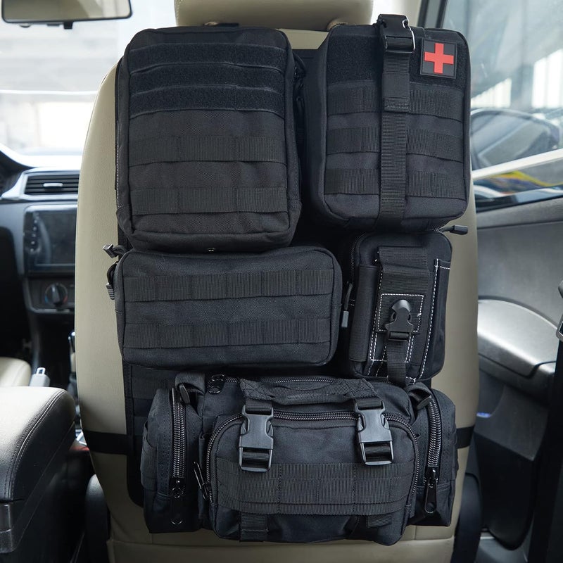 Jimikay Universal Tactical Seat ​Back Organizer Vehicle Molle Panel Organizer Storage Bag with 5 Detachable Molle Pouch for All Vehicel Such as Jeep,Truck,SUV, Car, Ford,Chevy etc - Image 1